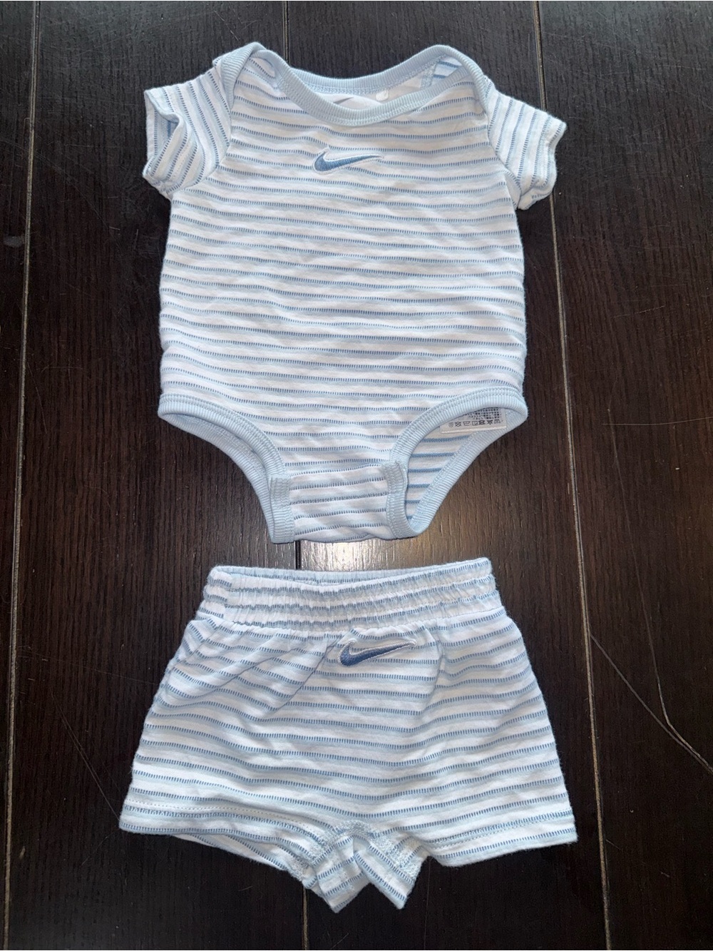 Nike Light Blue & White Striped Infant Bodysuit and Shorts Set